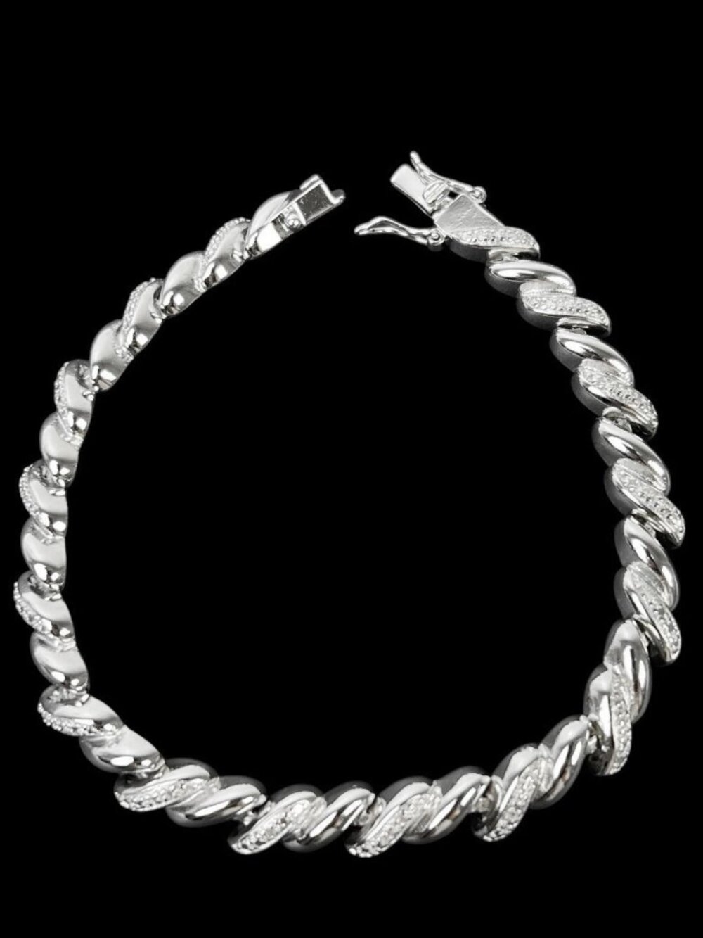 PAJ BB China Bracelet Silver Tone Illusion Diamonds Textured Metal 7"